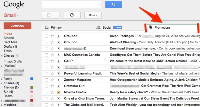 gMail Inbox's PromotionsTab