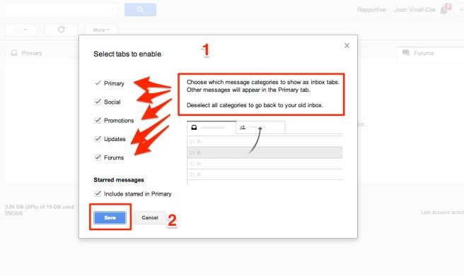 gmail tags to uncheck