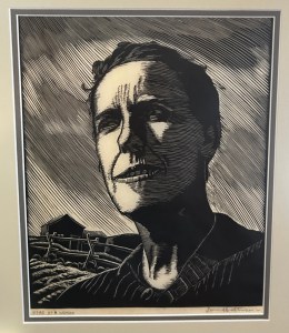 Leonard Hutchinson print of a prairie school teacher during the Depression. https://redtreecollective.org/leonard-hutchinson-3/ 