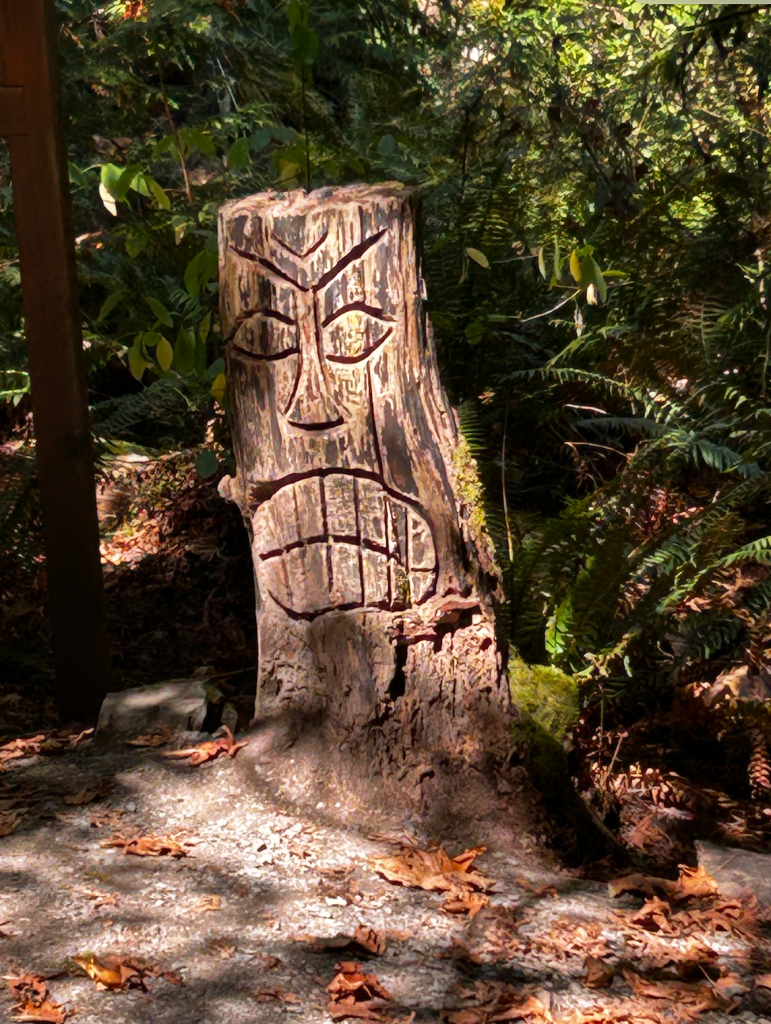Face carved on tree stump